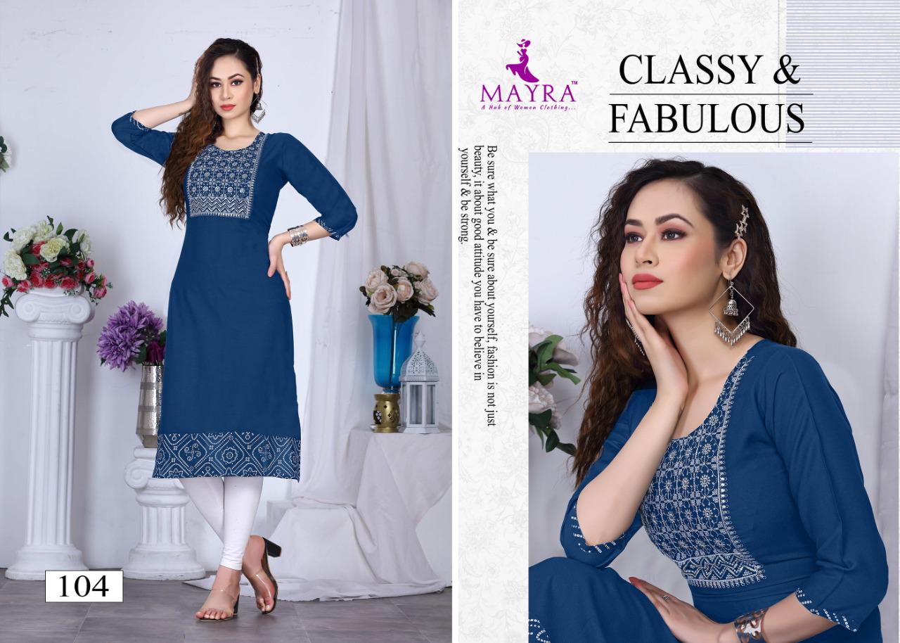 Mayra Kinjal Ethnic Wear Rayon Designer Latest Kurti Collection